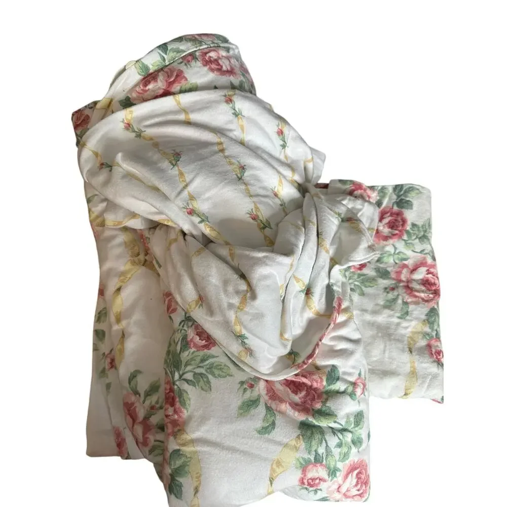 Vintage Lands Coming Home Brushed Flannel Floral English Country Duvet Set Queen